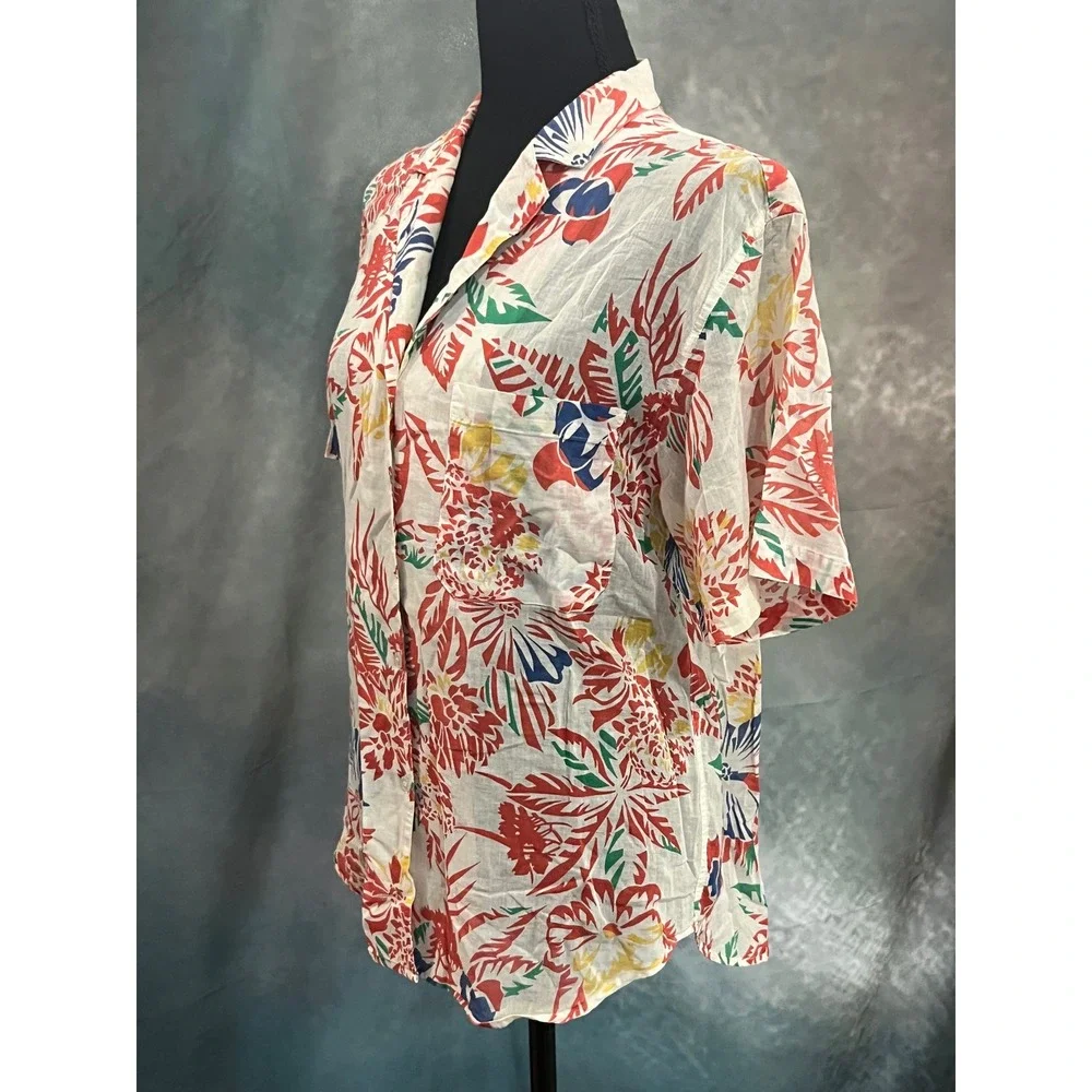 Christian Dior Chemises Vintage Tropical Floral Cotton Button Down Shirt Red 10 - Picture 2 of 6